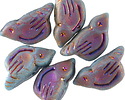 Czech Glass Matte Sky Blue Rainbow w/ Metallic Peacock Bird 11x22mm