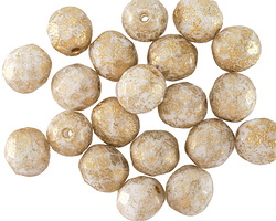 Czech Glass Textured White w/ Gold Fire Polished Round 8mm