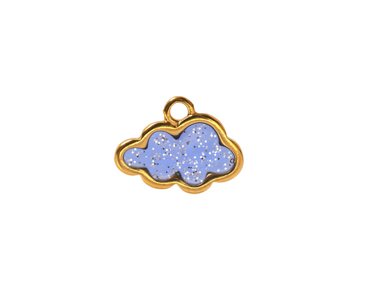 24K Gold (Plated) Transparent Sapphire Glitter Resin Cloud Focal 16x12mm