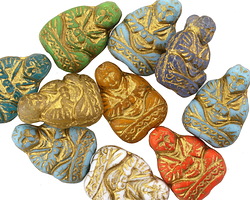 Czech Glass Retro Garden w/ Gold Buddha Mix 15x10mm