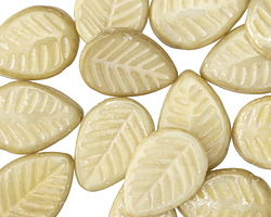 Czech Glass Ivory w/ Mercury Finish Carved Leaf Drop 12x17mm