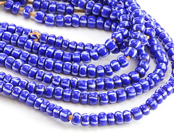 African Recycled Glass Cobalt Blue & White Stripe Rondelle 4-5x7mm