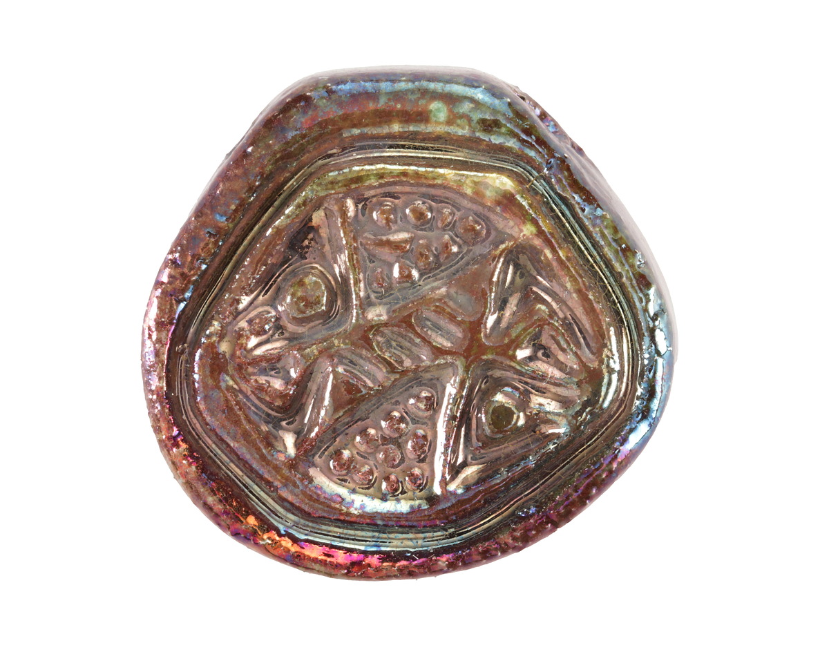 Mykonos Ceramic Iridescent Copper Patina Large Carved Focal 40mm