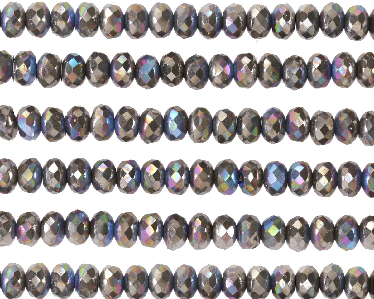 Czech Glass Antique Silver AB Fire Polished Rondelle 3x5mm