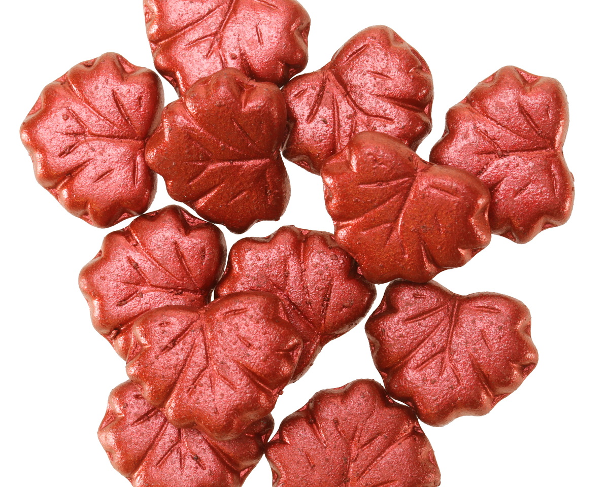 Czech Glass Metallic Red Maple Leaf 11x13mm
