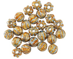 Czech Glass Bisque Picasso w/ Blue Wash Large Hole Melon Round 6mm