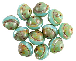 Czech Glass Turquoise Picasso UFO 10x12mm