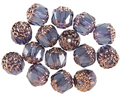 Czech Glass Mystic Blue w/ Bronze Lantern 8mm