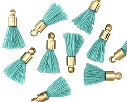 Turquoise w/ Gold (plated) Bead Cap Tiny Thread Tassel 15mm