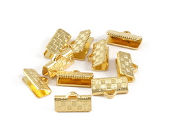 Gold (plated) Basket Weave Ribbon Crimp End 10mm