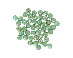 Czech Glass Green Turquoise w/ Silver Picasso Fire Polished Round 3mm
