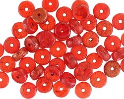 Czech Glass Textured Ruby Red w/ Copper Wash Heishi 3x6mm