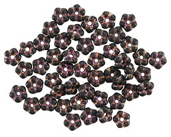 Czech Glass Textured Jet w/ Rainbow Metallic Daisy Spacer 2x5mm