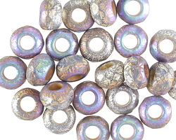 Czech Glass Textured Grey AB w/ Antique Silver Large Hole Fire Polished Rondelle 6x9mm