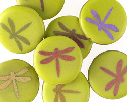 Czech Glass Laser Etched Dragonfly on Matte Wasabi w/ Rainbow Finish Coin 17mm