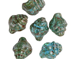 Czech Glass Aquamarine Picasso Murex Shell 15x12mm