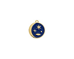 24K Gold (plated) Cobalt Enamel Crescent Moon Celestial Scene Coin Focal 18x20mm