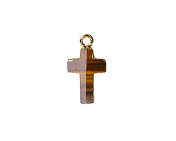 Tiger Eye Faceted Cross Focal w/ Gold Finish 10x15mm