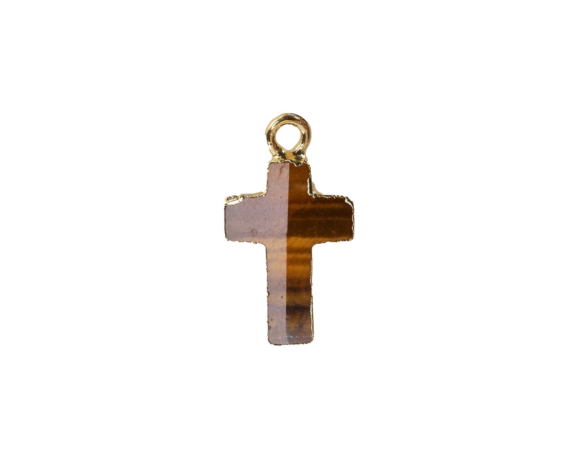 Tiger Eye Faceted Cross Focal w/ Gold Finish 10x15mm