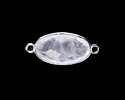 Rock Crystal Quartz Faceted Puff Oval Link w/ Silver Finish Bezel 12x20mm