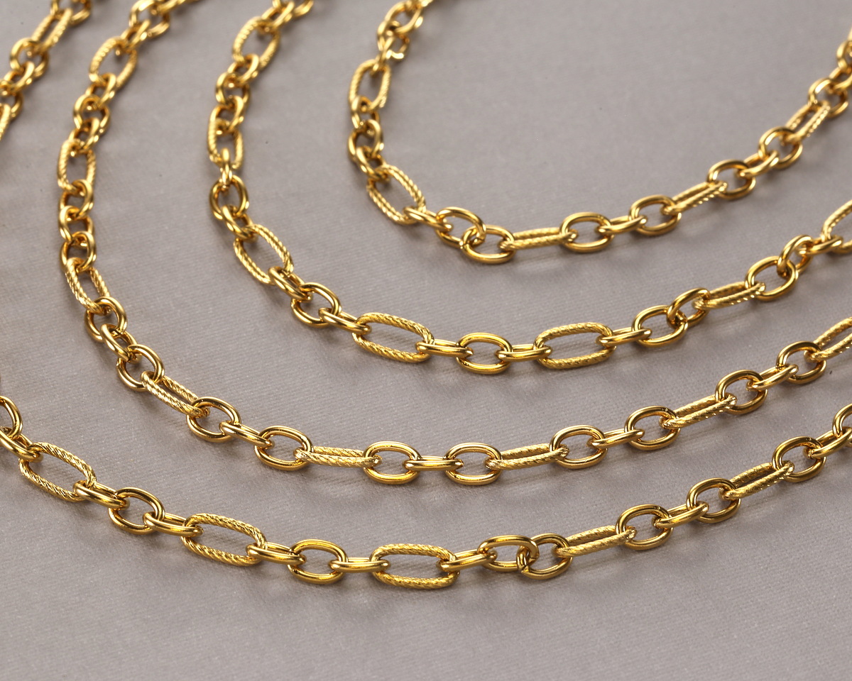 Waterproof 18K Gold PVD Plated Stainless Steel 1:3 Textured Cable Chain, 25ft Spool