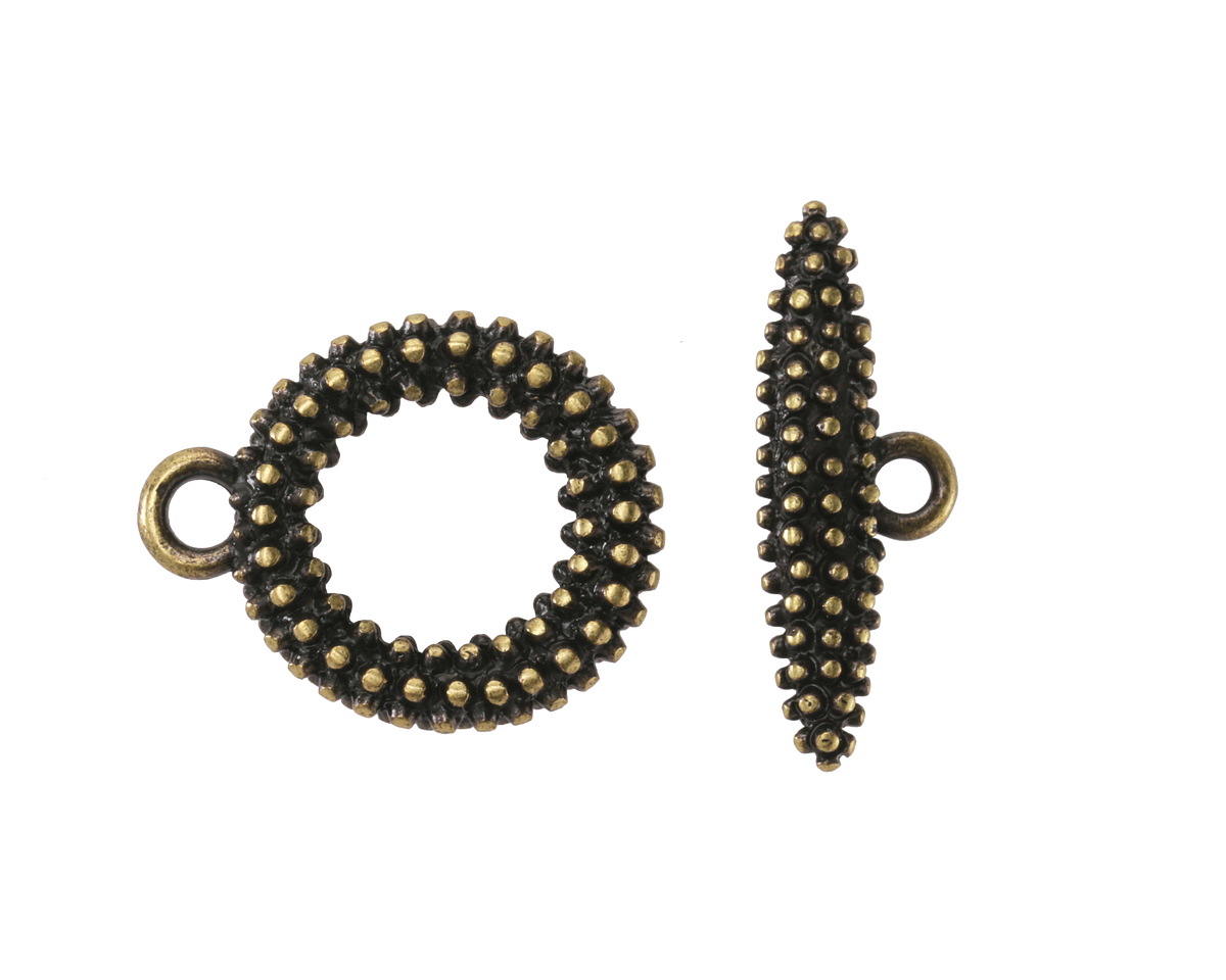 Antique Brass (plated) Beaded Toggle Clasp 19x16mm, 20mm Bar