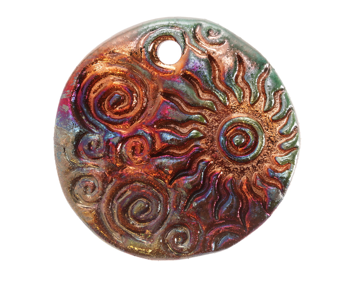 Xaz Raku Flash Sun and Swirling Crescent Moon Medallion Focal 44-46mm