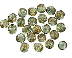 Czech Glass Luster Transparent Green Fire Polished Round 6mm