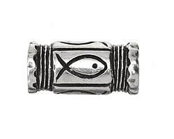 Mykonos Antique Silver (plated) Ichthus Barrel (large hole) 30x15mm