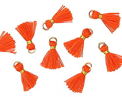 Coral w/ Gold Binding & Jump Ring Tiny Thread Tassel 12mm