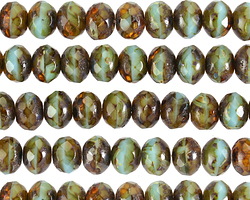 Czech Glass Amber Sky Picasso Fire Polished Rondelle 5x7mm