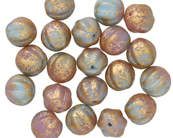 Czech Glass Desert Rose & Sky Blue w/ Gold Wash Melon Round 8mm