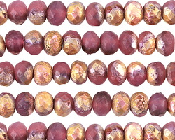 Czech Glass Raspberry Opal w/ Copper AB Textured Fire Polished Rondelle 5x7mm
