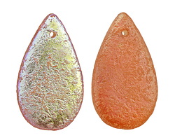 Czech Glass Textured Matte Crystal 1/2 AB & 1/2 Apricot AB Teardrop Focal 18x30mm