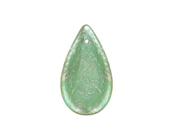 Czech Glass Turquoise w/ Silver Travertine Teardrop 30x18mm