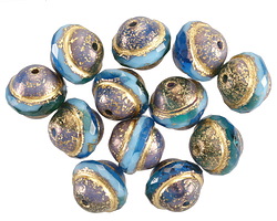 Czech Glass Beachside w/ Textured Bronze & Gold UFO 10x12mm