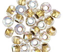 Czech Glass Crystal AB w/ Gold Lining Large Hole Fire Polished Rondelle 5x8mm