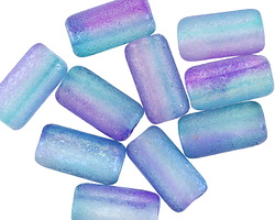 Czech Glass Textured Dual Coated Purple & Blue AB Large Hole Tube 14x7mm