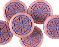 Czech Glass Matte Desert Rose w/ Purple Wash Flower of Life Coin 19mm