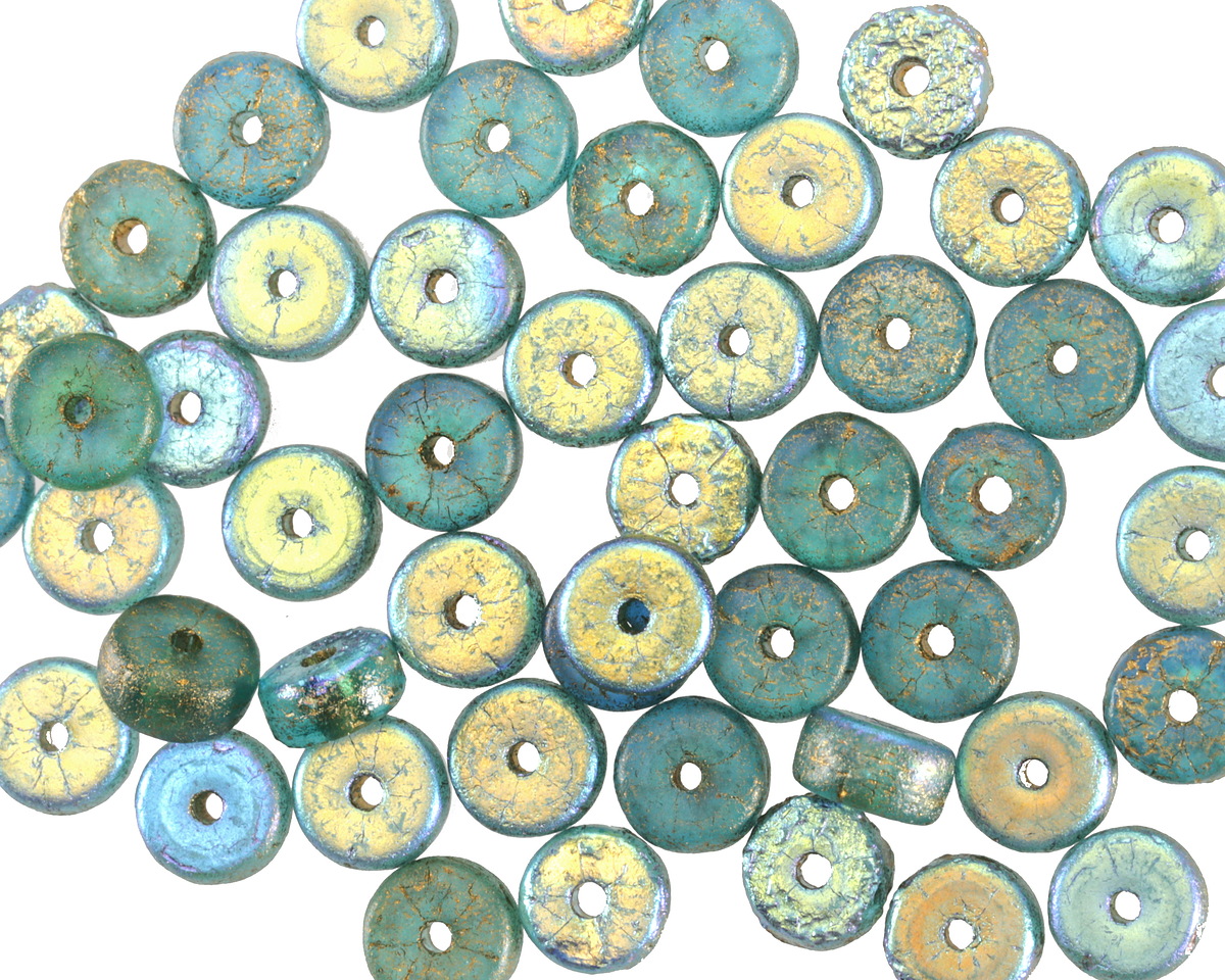 Czech Glass Textured Aquamarine AB w/ Gold Wash Heishi 3x6mm