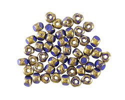Czech Glass Cobalt w/ Textured Antique Gold Trica Beads 3x4mm