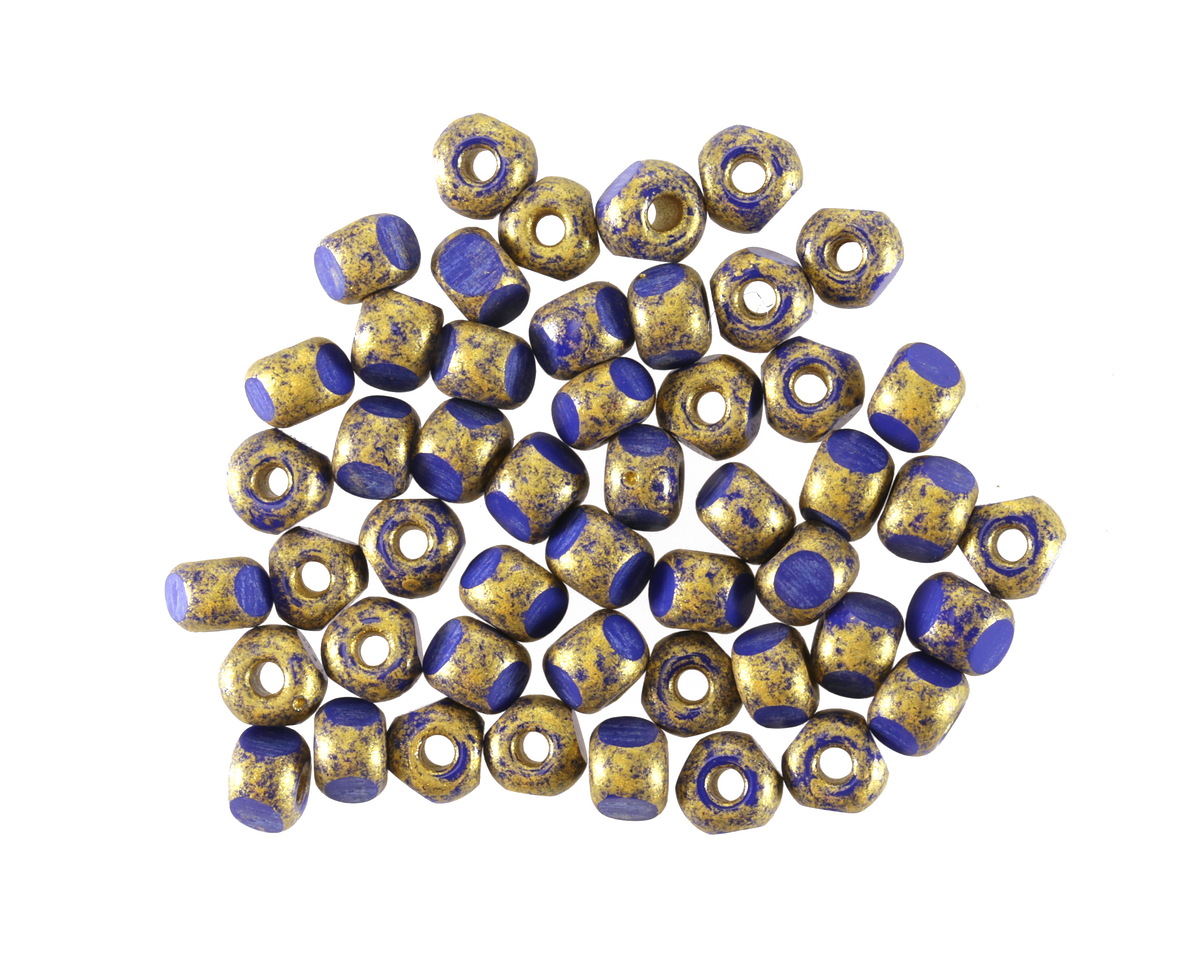 Czech Glass Cobalt w/ Textured Antique Gold Trica Beads 3x4mm
