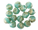 Czech Glass Textured Marbled Aqua Opal w/ Gold Wash Chandelier Cut 8mm
