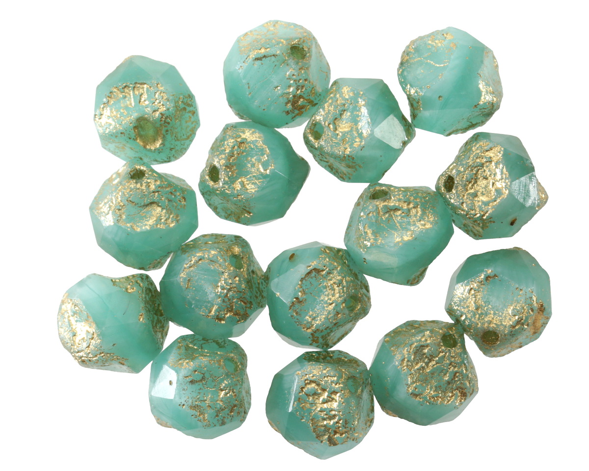 Czech Glass Textured Marbled Aqua Opal w/ Gold Wash Chandelier Cut 8mm