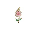 18k Gold (plated) Pink Enamel Blossom w/ Green Crystal Leaves Focal 8x16.5mm