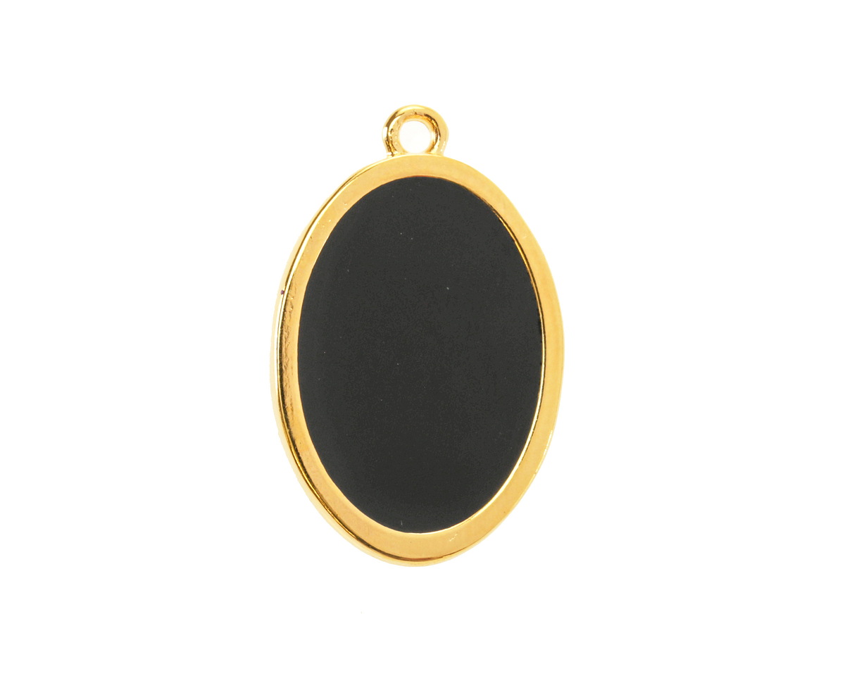24K Gold (Plated) Jet Enamel Oval Focal 25x16mm