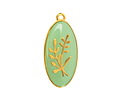 24K Gold (Plated) Sweet Mint Enamel w/ Gold Floral Design Focal 13x27mm