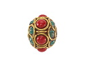 Nepalese Brass Coral Dots w/ Circles w/ Half Circles & Turquoise Rondelle 15-16x18-19mm