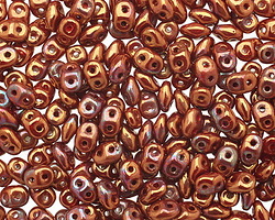 Opaque Red w/ Bronze Luster SuperDuo 2x5mm Seed Bead
