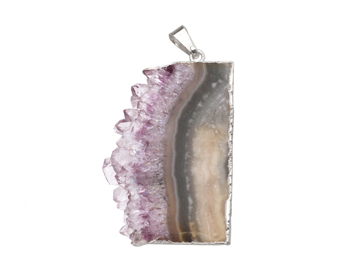 Amethyst Slice Pendant Set in Silver (plated) 22-25x47-48mm